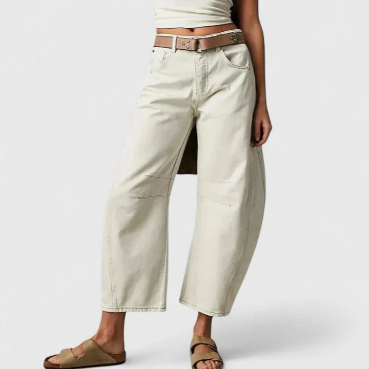 Women's High Waist Barrel Leg Jeans — Gabrielle Stretch Relaxed-Fit Pockets