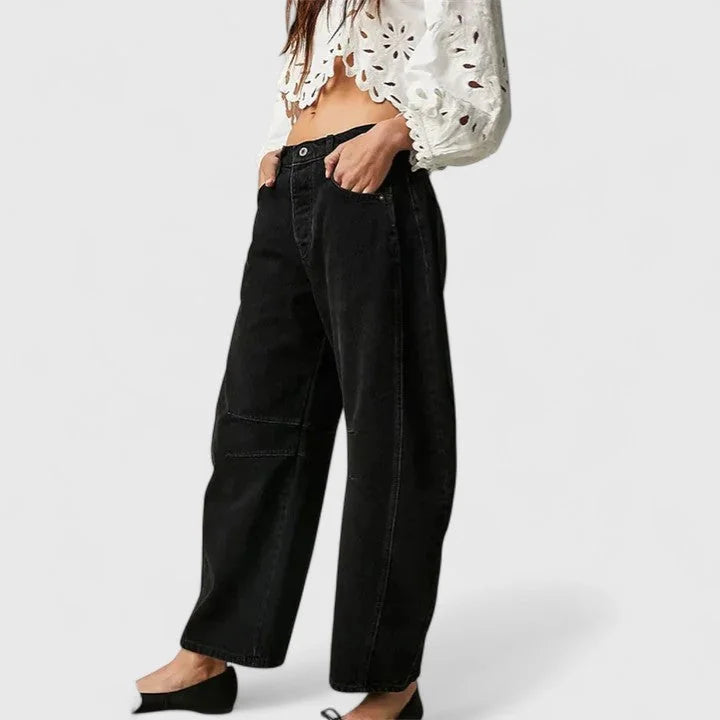 Women's High Waist Barrel Leg Jeans — Gabrielle Stretch Relaxed-Fit Pockets