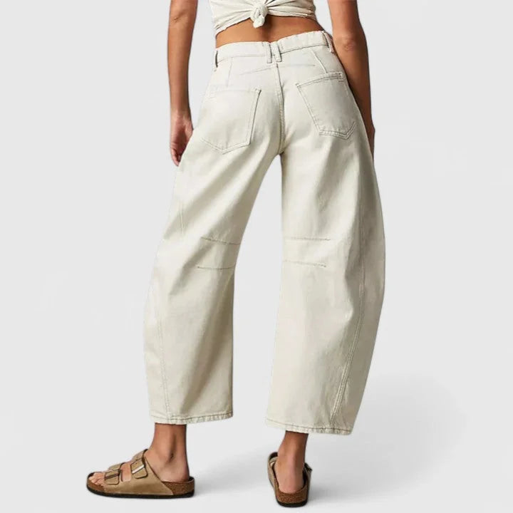 White Women's High Waist Barrel Leg Jeans — Gabrielle Stretch Relaxed-Fit Pockets - Back Pose
