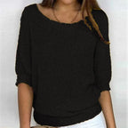 Black Women's Batwing Sleeve Knit Sweater with Relaxed Fit & Ribbed Hem — Tamsin