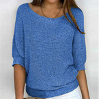 Blue Women's Batwing Sleeve Knit Sweater with Relaxed Fit & Ribbed Hem — Tamsin