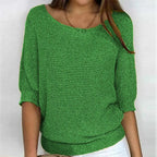 Green Women's Batwing Sleeve Knit Sweater with Relaxed Fit & Ribbed Hem — Tamsin