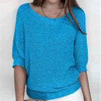 Light Blue Women's Batwing Sleeve Knit Sweater with Relaxed Fit & Ribbed Hem — Tamsin