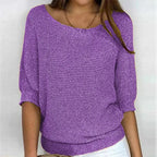 Purple Women's Batwing Sleeve Knit Sweater with Relaxed Fit & Ribbed Hem