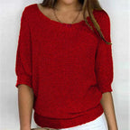 Red Women's Batwing Sleeve Knit Sweater with Relaxed Fit & Ribbed Hem — Tamsin