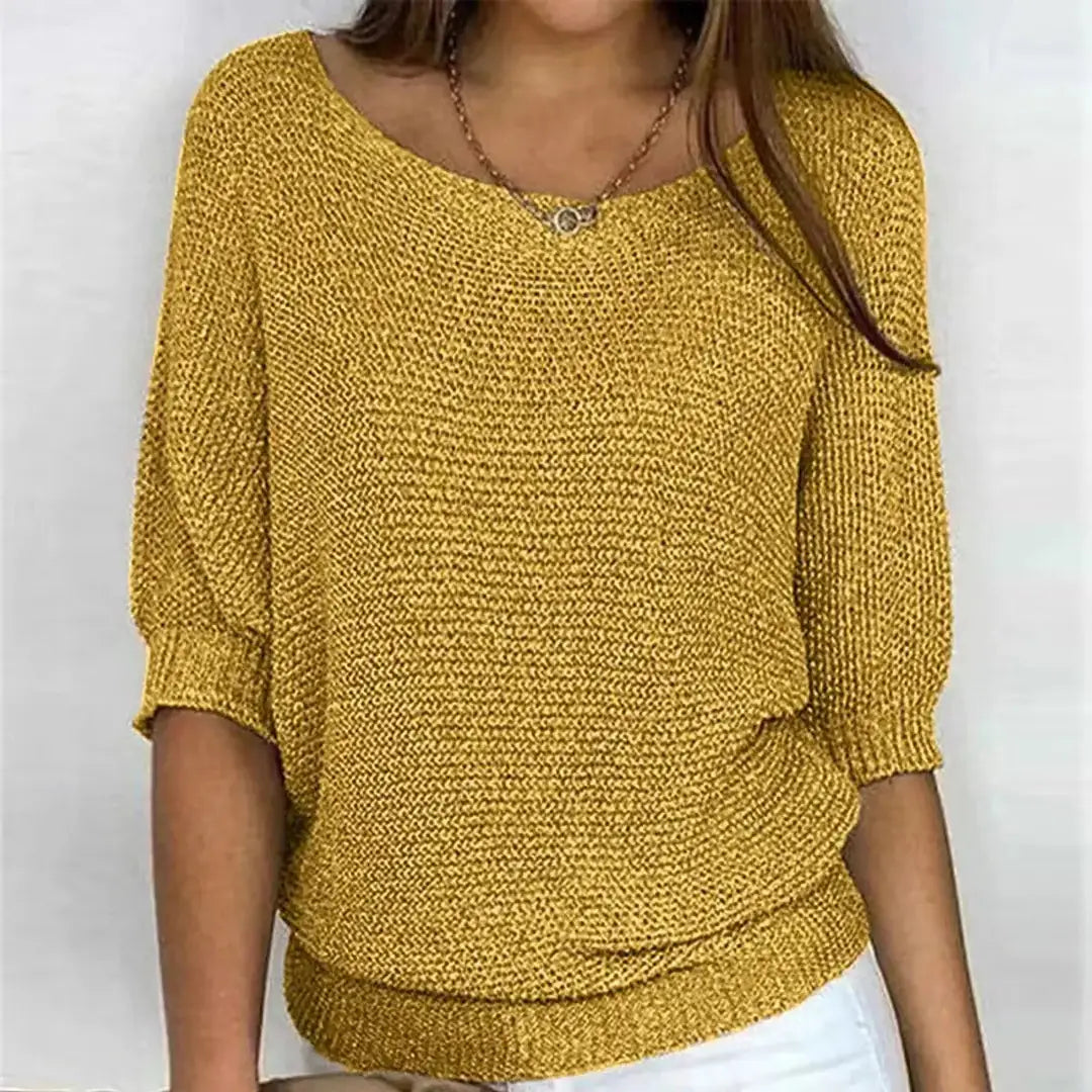 Yellow Women's Batwing Sleeve Knit Sweater with Relaxed Fit & Ribbed Hem — Tamsin