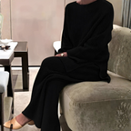 Black Women's Ribbed Knit Co-Ord Set with Relaxed Sweater & Straight-Leg Trousers