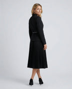 Women's Blazer Midi Dress with Belted Wrap Bodice & Pleated Skirt - Back Walking Pose