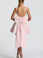 Pink Women's A-Line Bow Back Cocktail Mini Dress with Square Neckline & Adjustable Straps