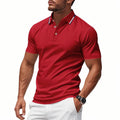 Red Men's Breathable Polo Shirt with Striped Collar & Button Placket