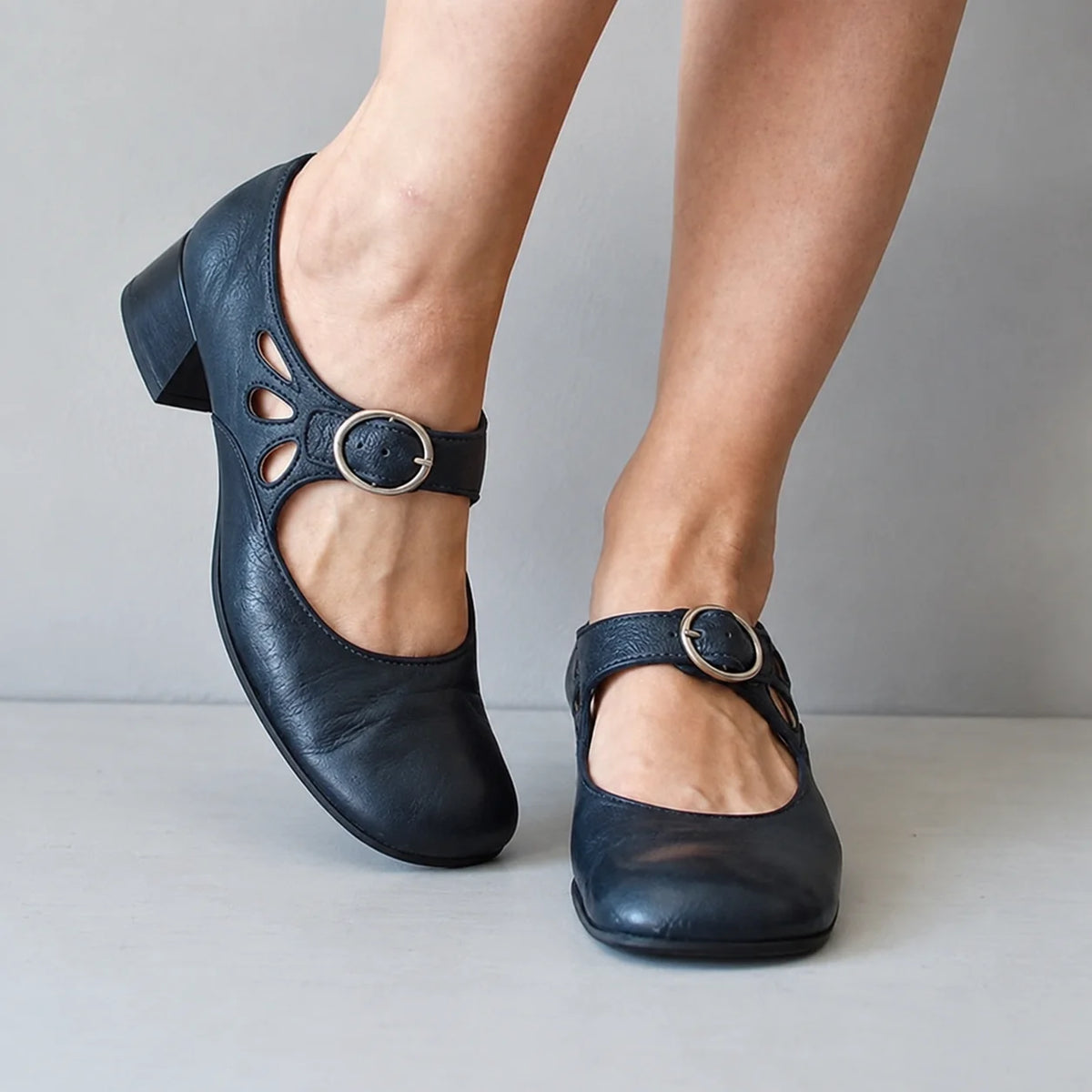 Women's Buckle Sandals with Cutout Mary Jane Strap & Block Heel - Side Pose Detail