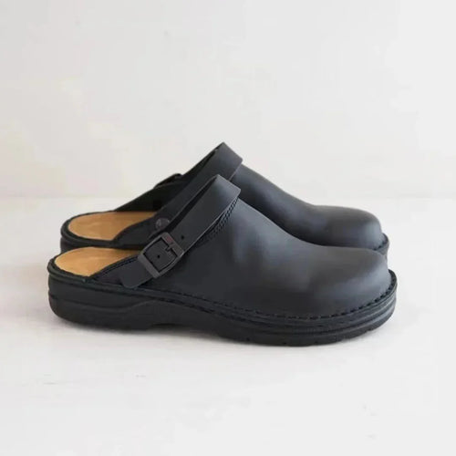 Black Men's Buckle Strap Comfort Clogs — Daniel Everyday Slip-On Cushioned - Side Profile