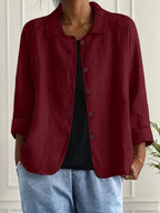 Crimson Women's Casual Button Front Linen Jacket with Long Sleeves