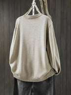 Beige Women's Colorful Knit Cardigan — Nola Button-Front Crew Neck Oversized - Back Hanging