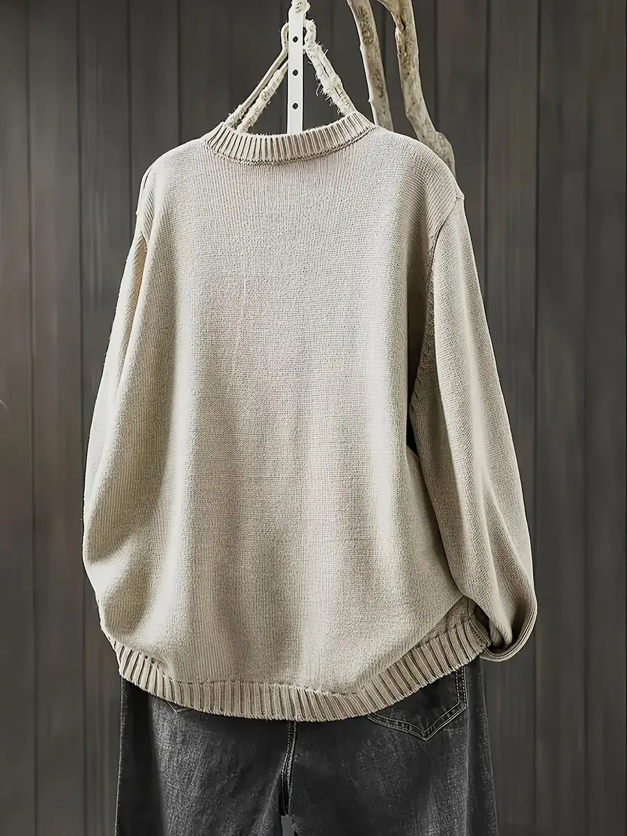 Beige Women's Colorful Knit Cardigan — Nola Button-Front Crew Neck Oversized - Back Hanging