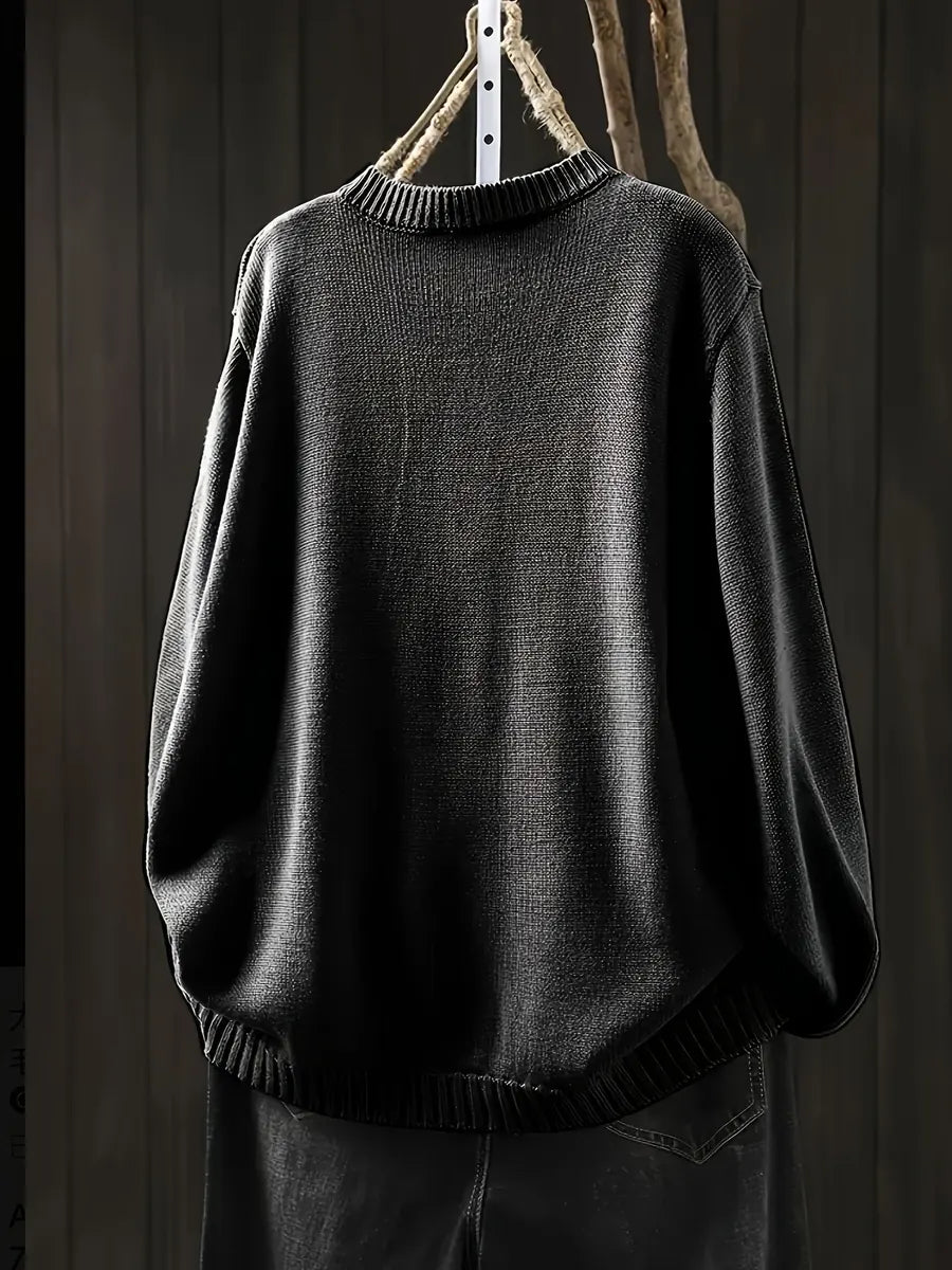 Black Women's Colorful Knit Cardigan — Nola Button-Front Crew Neck Oversized - Back Detail