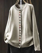Cream Women's Colorful Knit Cardigan — Nola Button-Front Crew Neck Oversized - Front Cropped