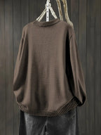 Dark Brown Women's Colorful Knit Cardigan — Nola Button-Front Crew Neck Oversized - Back Lifestyle