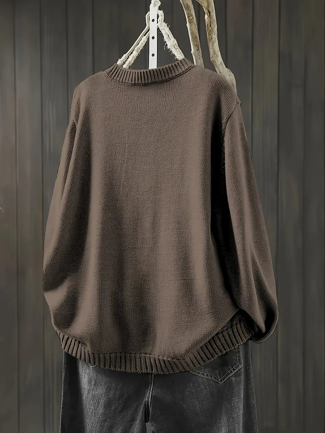 Dark Brown Women's Colorful Knit Cardigan — Nola Button-Front Crew Neck Oversized - Back Lifestyle