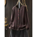 Dark Brown Women's Colorful Knit Cardigan — Nola Button-Front Crew Neck Oversized - Front Studio