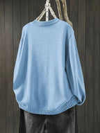 Light Blue Women's Colorful Knit Cardigan — Nola Button-Front Crew Neck Oversized - Back Closeup
