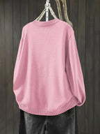 Light Pink Women's Colorful Knit Cardigan — Nola Button-Front Crew Neck Oversized - Back Full