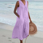 Lilac Women's Lightweight Summer Midi Dress with Button Front & Relaxed Fit - Front Pose