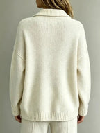 Women's Button-Front Collared Polo Sweater with Ribbed Cuffs - Back Detail