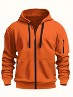 Men's Hooded Jacket with Zip-Up Front & Multi-Pocket Design