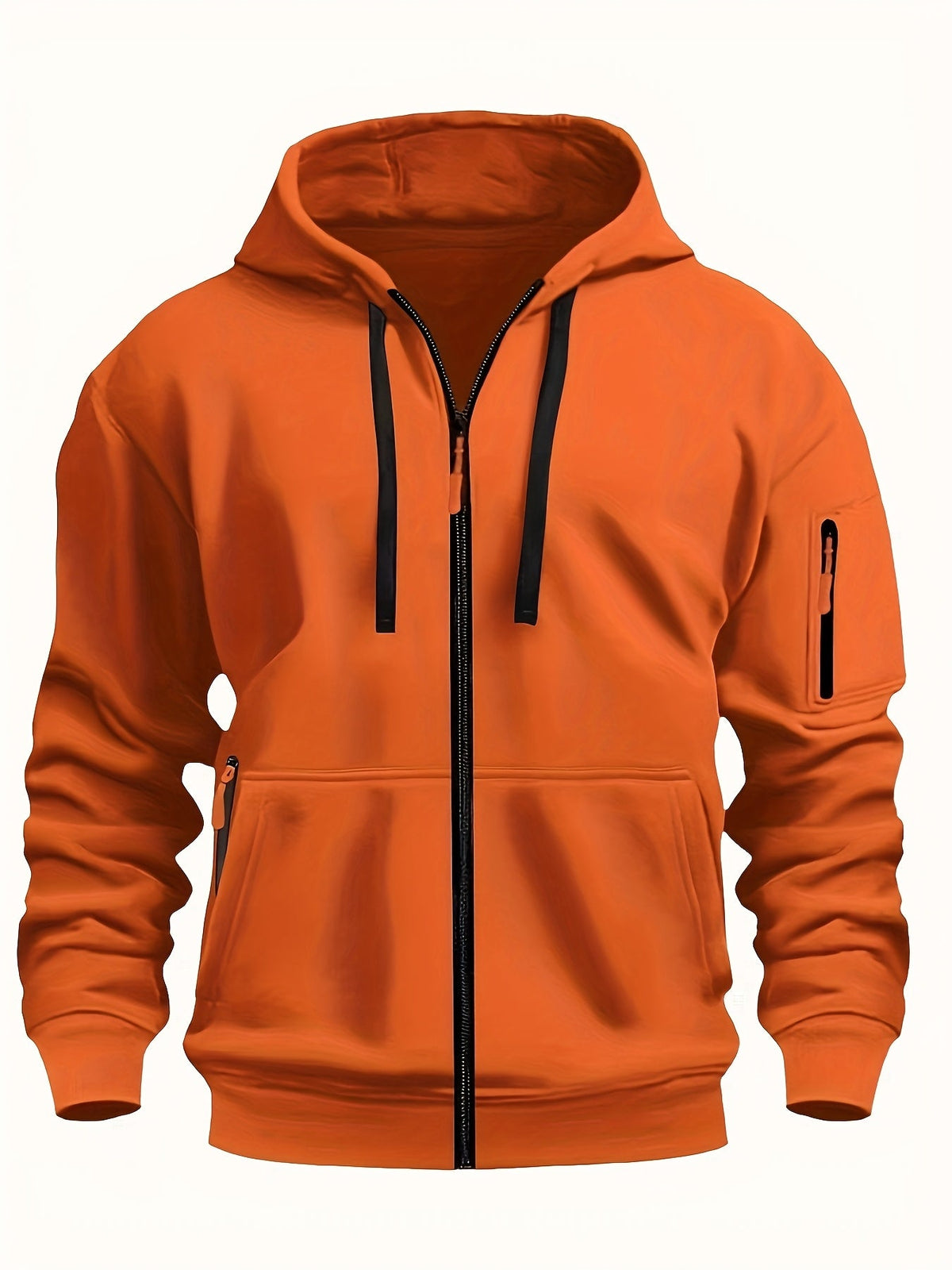 Men's Hooded Jacket with Zip-Up Front & Multi-Pocket Design