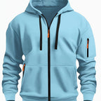 Sky Blue Men's Hooded Jacket with Zip-Up Front & Multi-Pocket Design