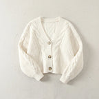 White Women's Cable Knit Cropped Cardigan with Button-Front Closure — Diana