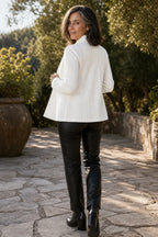 Women's Textured Knit Open Front Blazer with Stand Collar & Relaxed Fit - Back Full Walk