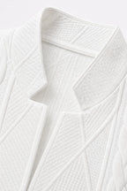Women's Textured Knit Open Front Blazer with Stand Collar & Relaxed Fit - Collar Lapel Detail