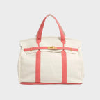 Lady Pink Women's Canvas Tote Handbag with Turn-Lock Closure & Contrast Straps - Front Pose