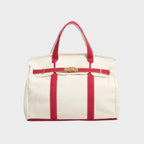 Fire Red Women's Canvas Tote Handbag with Turn-Lock Closure & Contrast Straps - Front View
