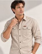 Men's Cargo Overshirt with Double Chest Pockets & Classic Collar