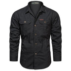 Men's Cargo Overshirt with Double Chest Pockets & Classic Collar - Flat Lay