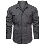 Men's Cargo Overshirt with Double Chest Pockets & Classic Collar - Flat Lay
