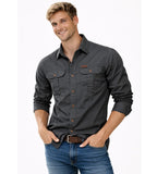 Grey Men's Cargo Overshirt with Double Chest Pockets & Classic Collar
