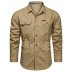 Men's Cargo Overshirt with Double Chest Pockets & Classic Collar - Flat Lay