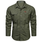 Men's Cargo Overshirt with Double Chest Pockets & Classic Collar - Flat Lay