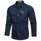 Men's Cargo Overshirt with Double Chest Pockets & Classic Collar - Flat Lay
