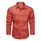 Men's Cargo Overshirt with Double Chest Pockets & Classic Collar - Flat Lay