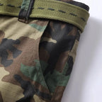 Women's Camo Cargo Pants with Multiple Pockets & Adjustable Hem - Fabric Close Up