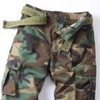 Women's Camo Cargo Pants with Multiple Pockets & Adjustable Hem - Waist Belt Detail