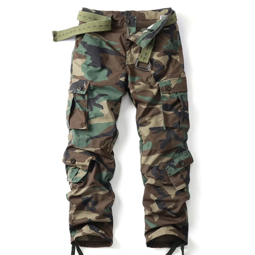Green Women's Camo Cargo Pants with Multiple Pockets & Adjustable Hem