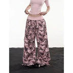 Women's Wide-Leg Camo Cargo Pants with Drawstring Waist & Cargo Pockets - Front Full Standing