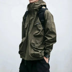 Men's Cargo Windbreaker with Oversized Pockets & Adjustable Straps