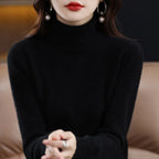 Women's Cashmere Turtleneck Sweater with Ribbed Collar & Regular Fit - Close Up Neckline